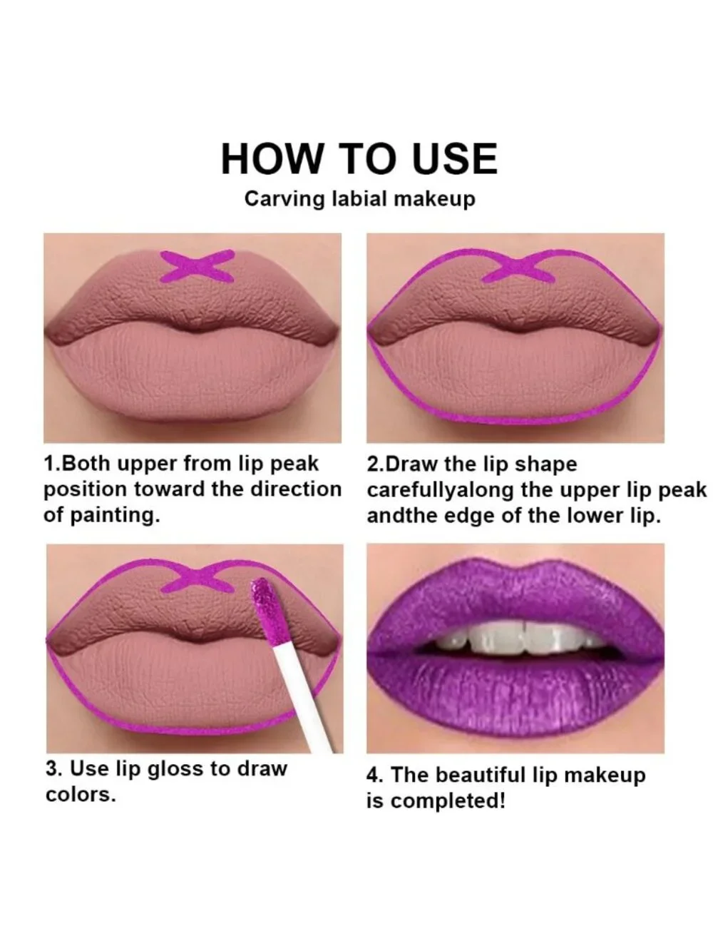 DNM 51# Purple Glitter 2Pcs 24H Long-Lasting Matte Liquid Lipstick and Lip Liner